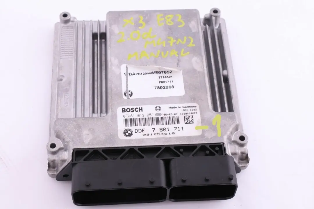 BMW X3 E83 2.0d M47N2 Engine Control Unit Module ECU DDE Manual - SKU 7801711-1 - Part number 7801711